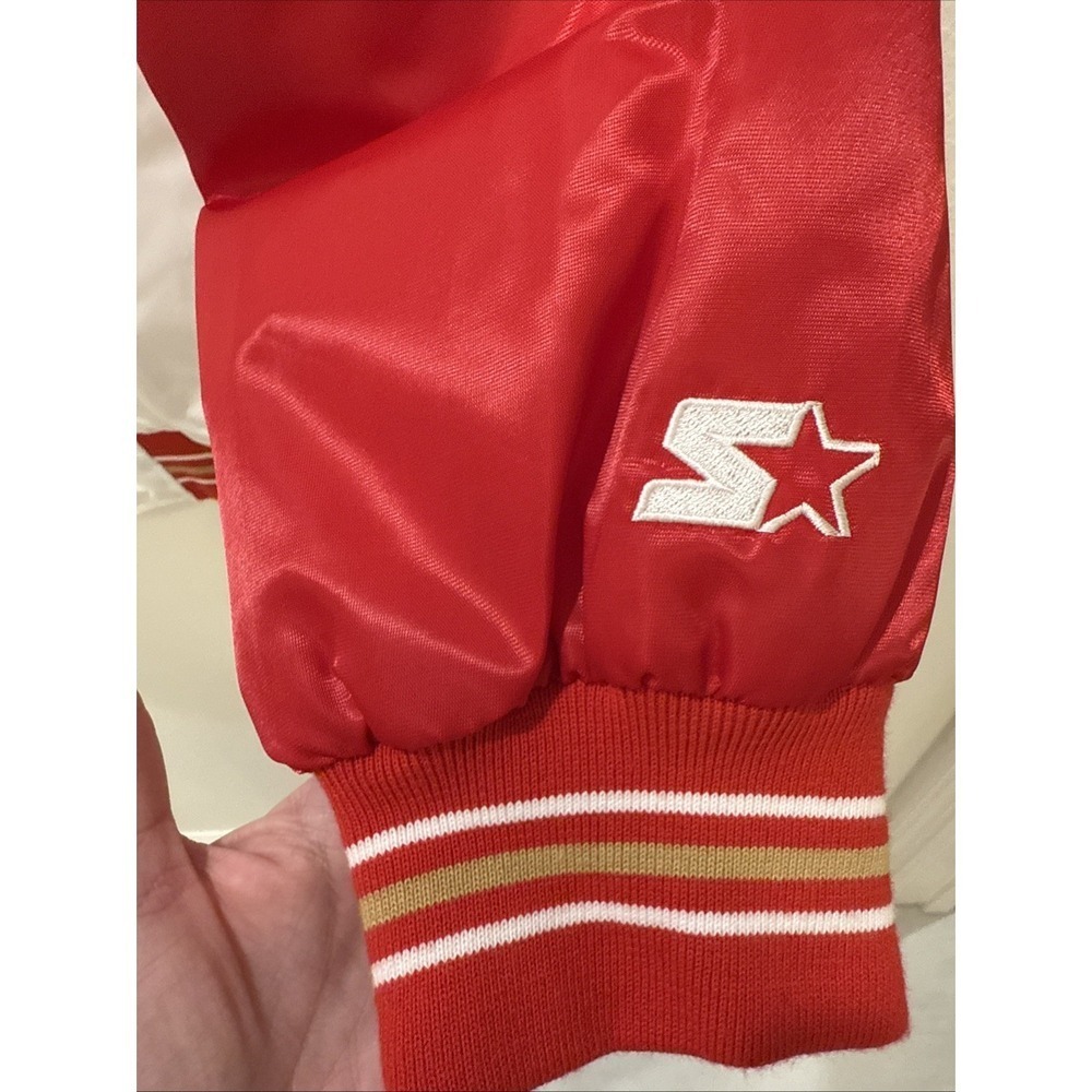 White/Scarlet San Francisco 49ers Historic Logo Renegade Satin Varsity Jacket - Picture 3 of 7